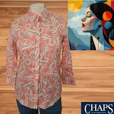 Chaps Womens No Iron Pink Floral Button-Down Shirt Long Sleeve Formal Sz S