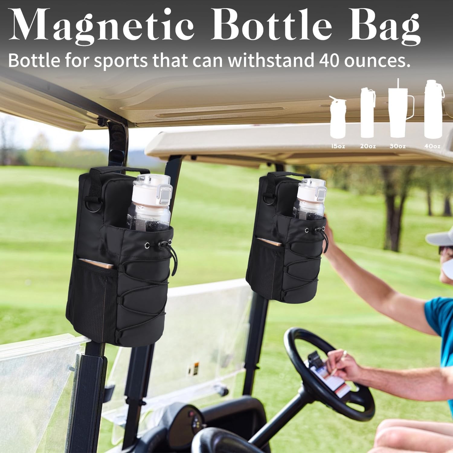 Magnetic Golf Cart Bag Sports Bottle Bag Golf Cart Accessories Essentials for Me thumbnail 2