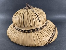 Vintage Bamboo Hat Woven Rattan Straw Antique Pith Helmet Style - Mid-century