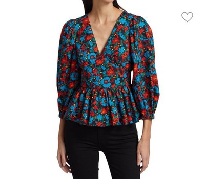 Derek Lam 10 Crosby Savannah Floral Peplum Blouse Women s  Size 4 Small Cotton