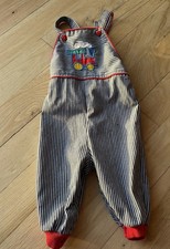 VTG Health-tex Baby Overalls 18 Months Train Appliqu Striped Red White Blue USA