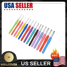 Soft Handle 12 PCS Set Crochet Hooks Needles Knit Yarn Weave Craft Aluminum