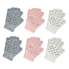 Boys Girls Magic Stretch Gripper Gloves 6 8-14Years 6 Pairs Heart Printing