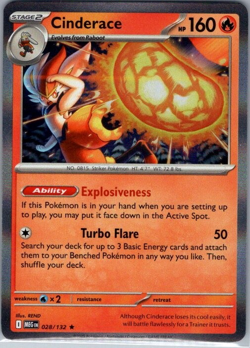 Cinderace Rare ME01: Mega Evolution 028/132 NM