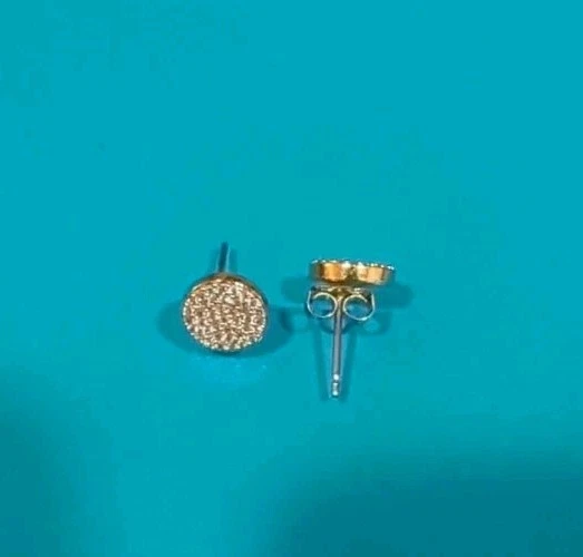 NADRI Women's GEO Stud Earrings Round Pave CZ Crystal Gold Plated 10 mm VEUC! - Image 3 of 4