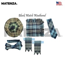 Black Watch Weathered Tartan 5Pc Kilt Accessories Scottish Dress Set
