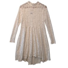 Free People Ivory Floral Lace Mock Neck Long Sleeve High-Low Mini Dress Large