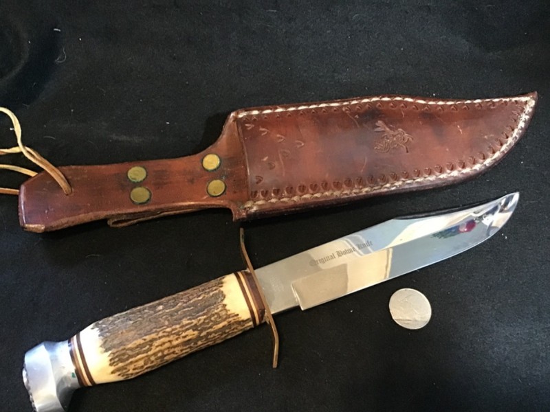 VERY NICE Vintage German Bowie Knife EDGE MARK Solingen Germany #472 Stag Handle
