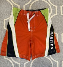 RARE VTG Nautica Boys Bathing Suit Size 5 Small 90  s Red White Green