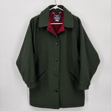 Woolrich Women Medium Wool Coat Green Plaid Lined Thinsulate Made in USA Vintage