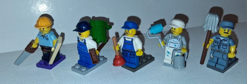 Lego 5 City Workers painter carpenter janitor plumber grounds keeper