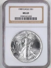 1989 1oz Silver American Eagle MS69 NGC 1550162-033