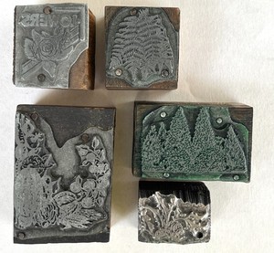 Lot of 5 Letterpress Print Blocks Cuts / flowers / plants / trees