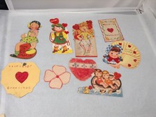 Vintage Valentines die cut Home made Carrington cow girl 8 Ct. #203