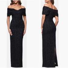 Betsy & Adam Floral Jacquard Off the Shoulder Sheath Gown, Size 10, Black, NEW