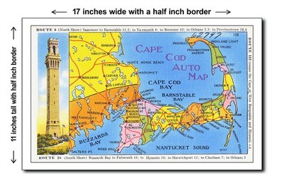 Massachusetts 1940s - Cape Cod Auto Map 2 - 11x17 Poster