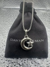 David Yurman Sterling Silver Star And Crescent Pendant Amulet & Box Chain 20" 