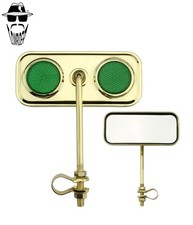 2x ORIGINAL LOWRIDER Rectangle Gold Bicycle Mirror Dual Green Reflectors BMX.