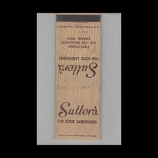 Matchbook Cover Sutter's For Good Sandwiches Lorrain OH