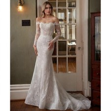 Lace Off Shoulder Mermaid Wedding Dress Elegant Applique Bride Gown Customized