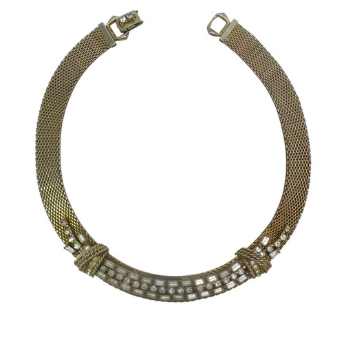 Vtg Hattie Carnegie Gold Tone Mesh Collar w/ Sculpted Knots & Clear Rhinestones - Picture 2 of 13