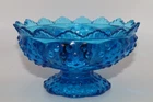 Fenton Art Glass Colonial Blue Hobnail 6.5" Candle Bowl - Patent No. 3547569