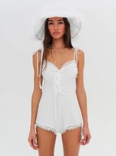 For Love Lemons White Lace Trim Button Front Teddy Bodysuit M
