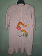 Care Bear Vintage Hearty and Happy Night Gown Sleepwear Pink Ruffles Large Youth