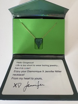 Diamonique by Jennifer Miller Green Heart Necklace CZ Sterling Silver Brand New