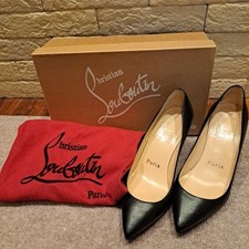 Christian Louboutin Black Leather Pointed Toe Heels Pumps Size 34 21-21.5cm 
