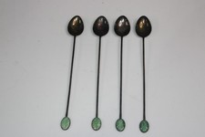 lot de 4 cuillères à thé glacé chinois jade 900 argent 8" poignées motif bambou