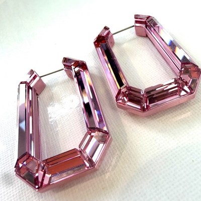 SWAROVSKI Lucent Hoop Earrings Pink Vibrant Crystal Octagon 5633955 NEW in Box