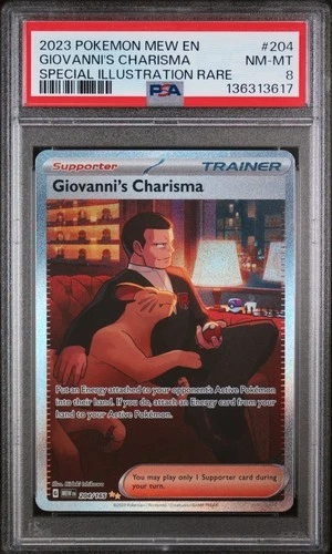 2023 POKEMON MEW EN-151 SPECIAL ILLUSTRATION RARE #204 GIOVANNI'S CHARISMA PSA 8