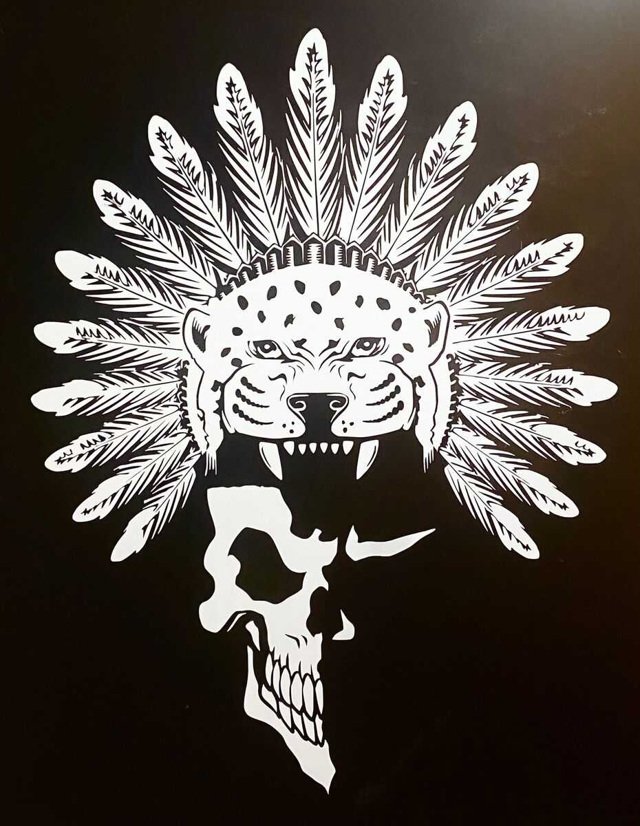 Aztec Jaguar Warrior Skull, Sticker, Decal Vinyl, Mexico