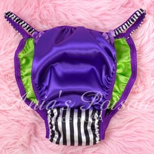 Halloween Sissy Satin Panties MEN'S Black Green Purple pin stripe string Bikini