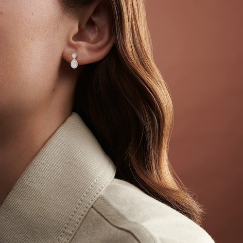 DANGLING TEARDROP EARRINGS WITH PEAR SHAPE HALO LAB GROWN DIAMOND IN 14K GOLD - Picture 22 of 30