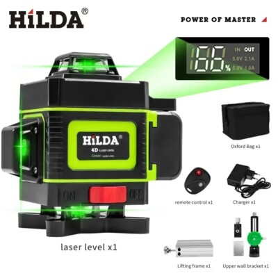 HILDA 16/12 Lines Laser Level   360° Self-Leveling Green Laser for Horizontal