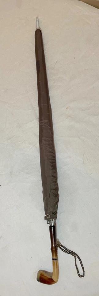 antiguo cuerno de búfalo tallado madera mango madera sombrilla marrón Foto 3 de 4