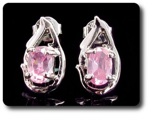 Ohrringe Rosa Saphir 2X7 Mm Vergoldet Weiß 18 K-Serie-image