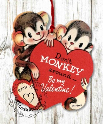 Hang Tags  RETRO DON'T MONKEY AROUND BE MY VALENTINE TAGS #227  Gift Tags