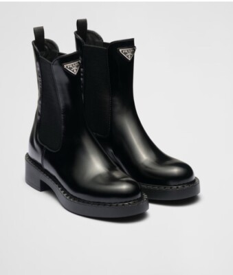 $1470  New/wBox Authentic PRADA Black Brushed Calf  Leather Chelsea Boots SZ 7.5