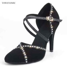 Rhinestones Ballroom Dance Shoes Closed Toe high Heel Suede Latin Dance Footwear