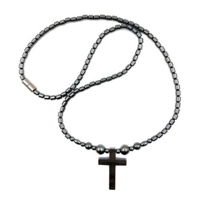 Cross Magnetic Necklace with Hematite Magnetic Beads Unisex Magnetic Necklaces