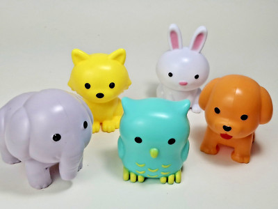 Lot of 5 Plastic Animal Toys  Elephant Dog Owl Cat Rabbit  Pretend Play Figures