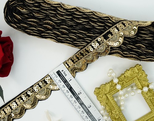 Indian Velvet Scallop Embroidered Sequence Saree Border Laces Trims Wedding Sew - Picture 16 of 33