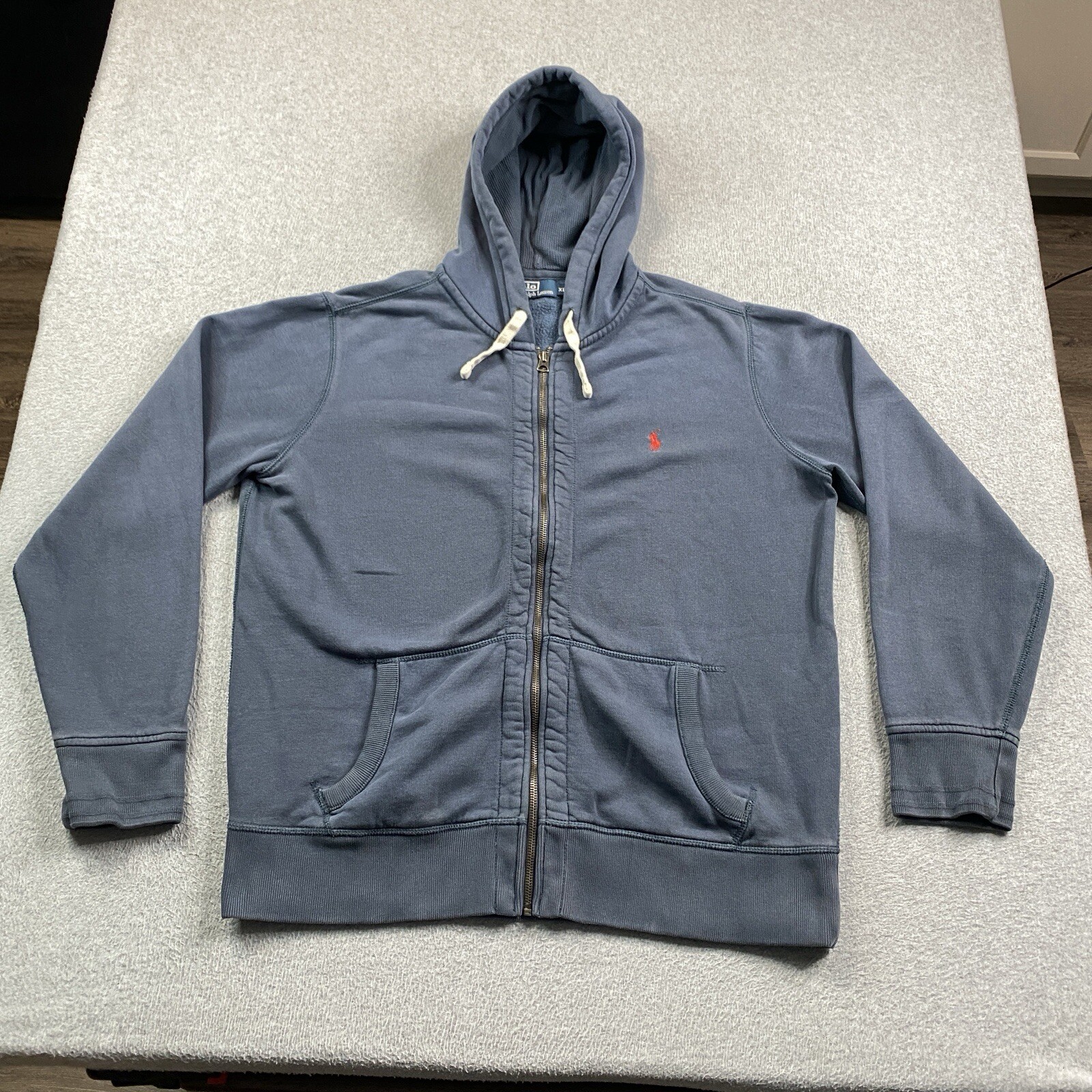 Polo Ralph Lauren felpa con cappuccio uomo XL full zip pile coulisse pony invecchiato Y2K