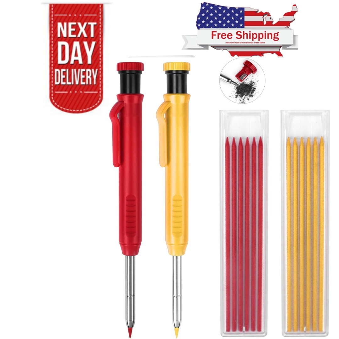 2 Pack Carpenter Construction Pencils Mechanical Pencils with 12 Refills USA