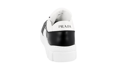 PRADA SNEAKERS SHOES 2EE378 WHITE LEATHER LOGO PLAQUE NEW | eBay