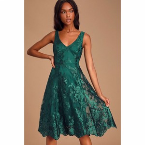 green fit and flare cocktail dress