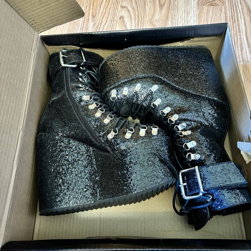 SCARPE STIVALI PLATFORM DOLLS KILL CLUB EXX NERI GLITTER SPARKKLE TRADITORE TAGLIA 9 - Foto 1 di 11